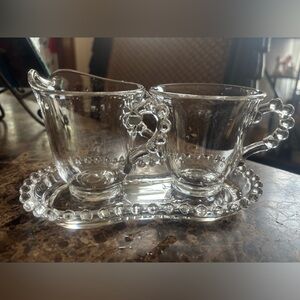 Imperial Glass Vintage Candlewick Sugar and Creamer with matching Tray